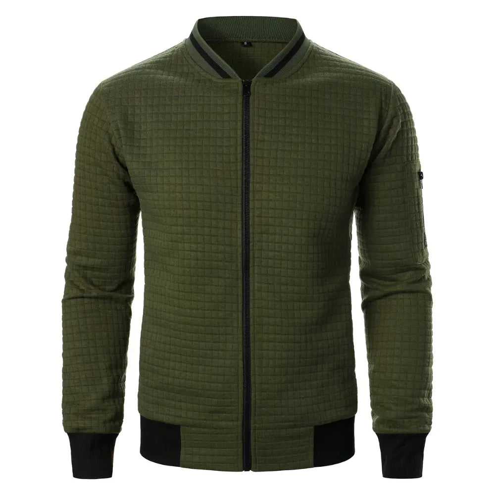 Rafael unisex quilted zip-up sweatshirt in neutral tone, relaxed fit with textured quilted panels