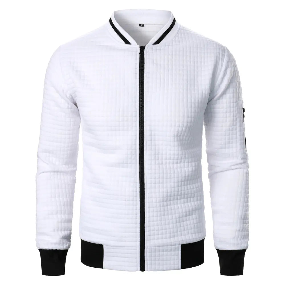 Rafael unisex quilted zip-up sweatshirt in neutral tone, relaxed fit with textured quilted panel design