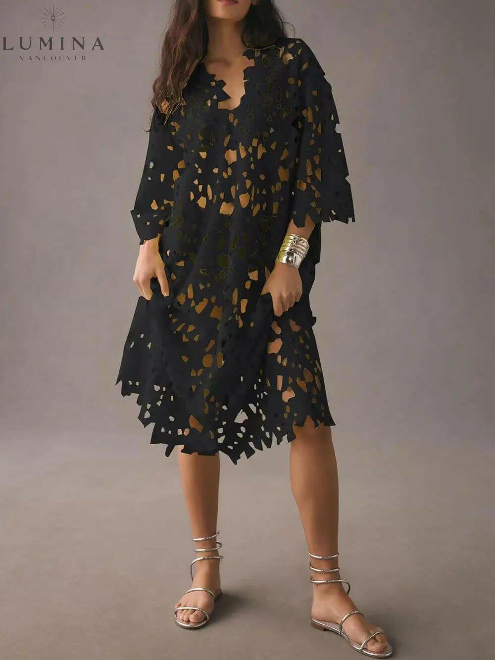 Raquel white floral eyelet long sleeve midi dress with delicate cutwork detail for women