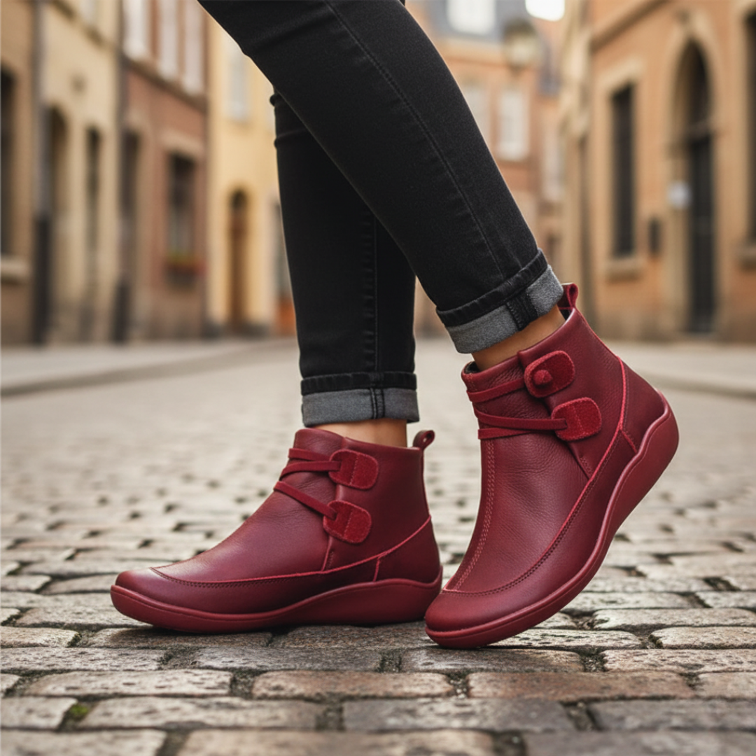 Women's eco-leather shoes with strap closure and contrasting colored sole for modern everyday style