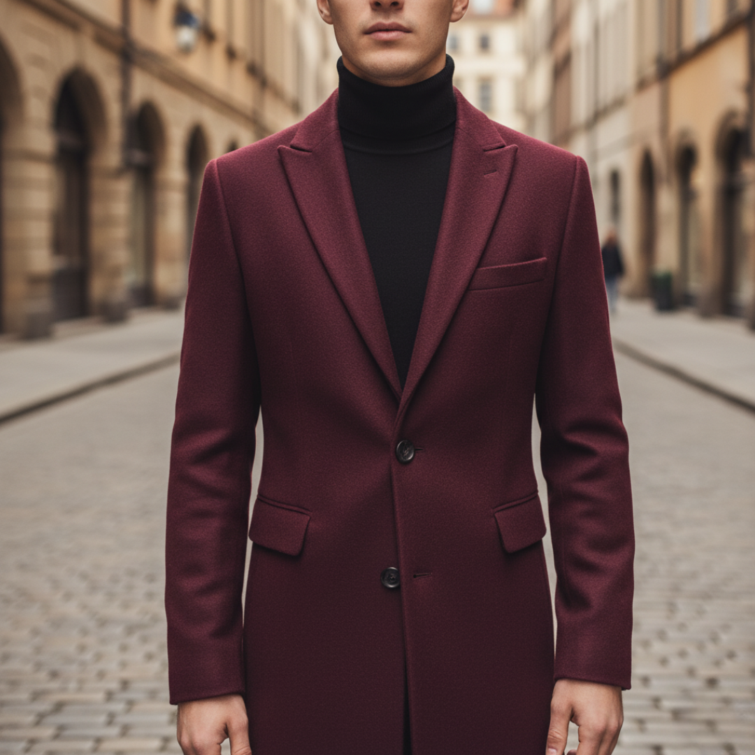 Men's tailored single-breasted winter coat with notch lapels and thermal insulation for everyday wear