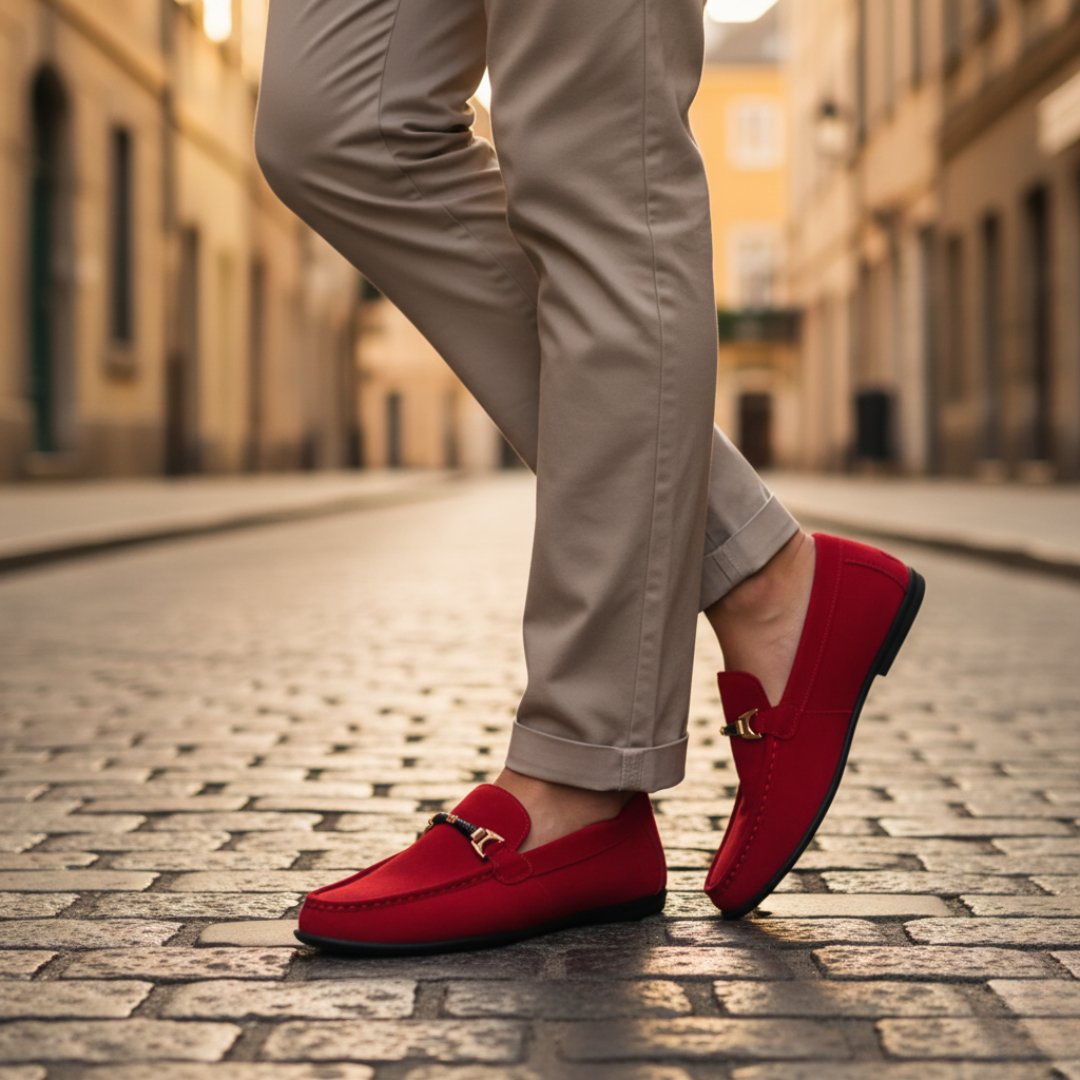Men's leather moccasins with decorative buckle, available in 7 colors, elegant slip-on loafers for daily wear