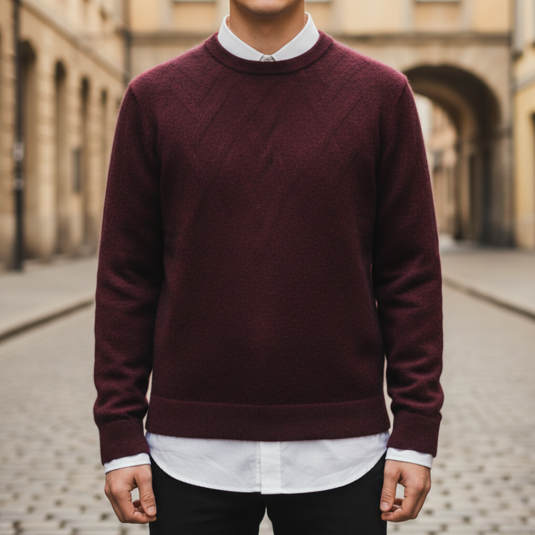 Men's argyle diamond pattern sweater in beige smart casual knit with classic sophisticated design
