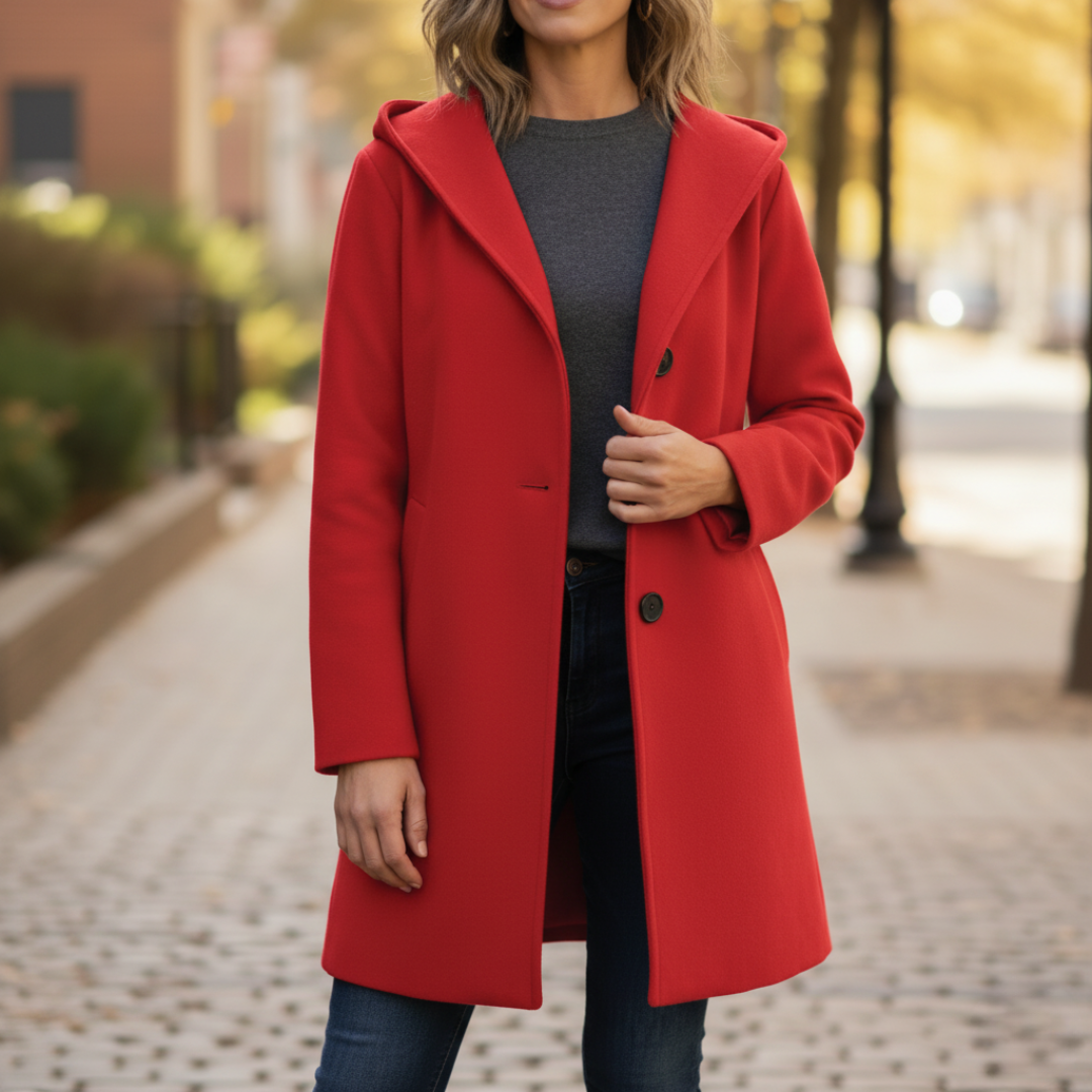 Women's hooded jacket relaxed fit durable fabric versatile everyday wear in black blue brown gray red white