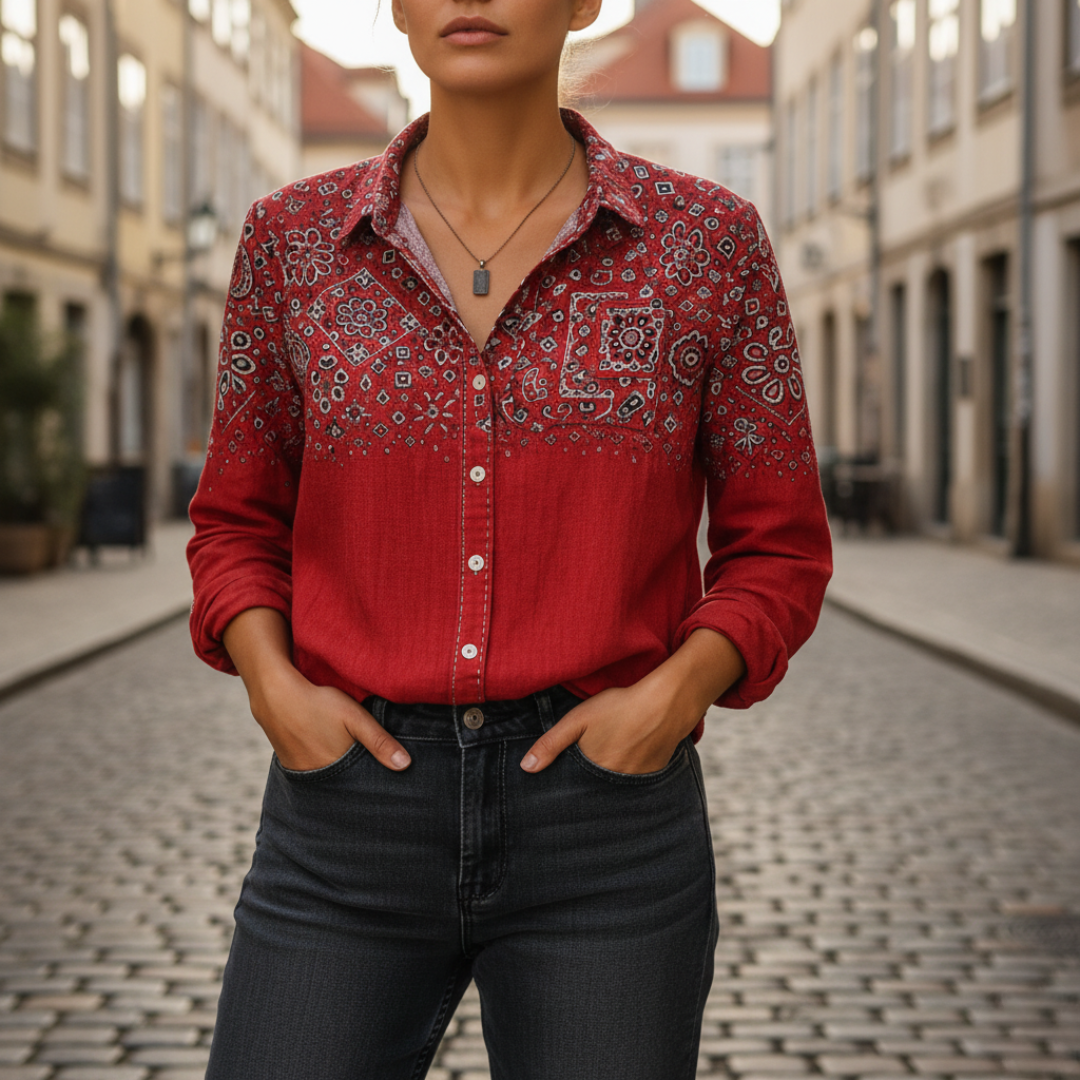 Women's floral long sleeve shirt soft breathable fabric casual spring fit available in multiple colors