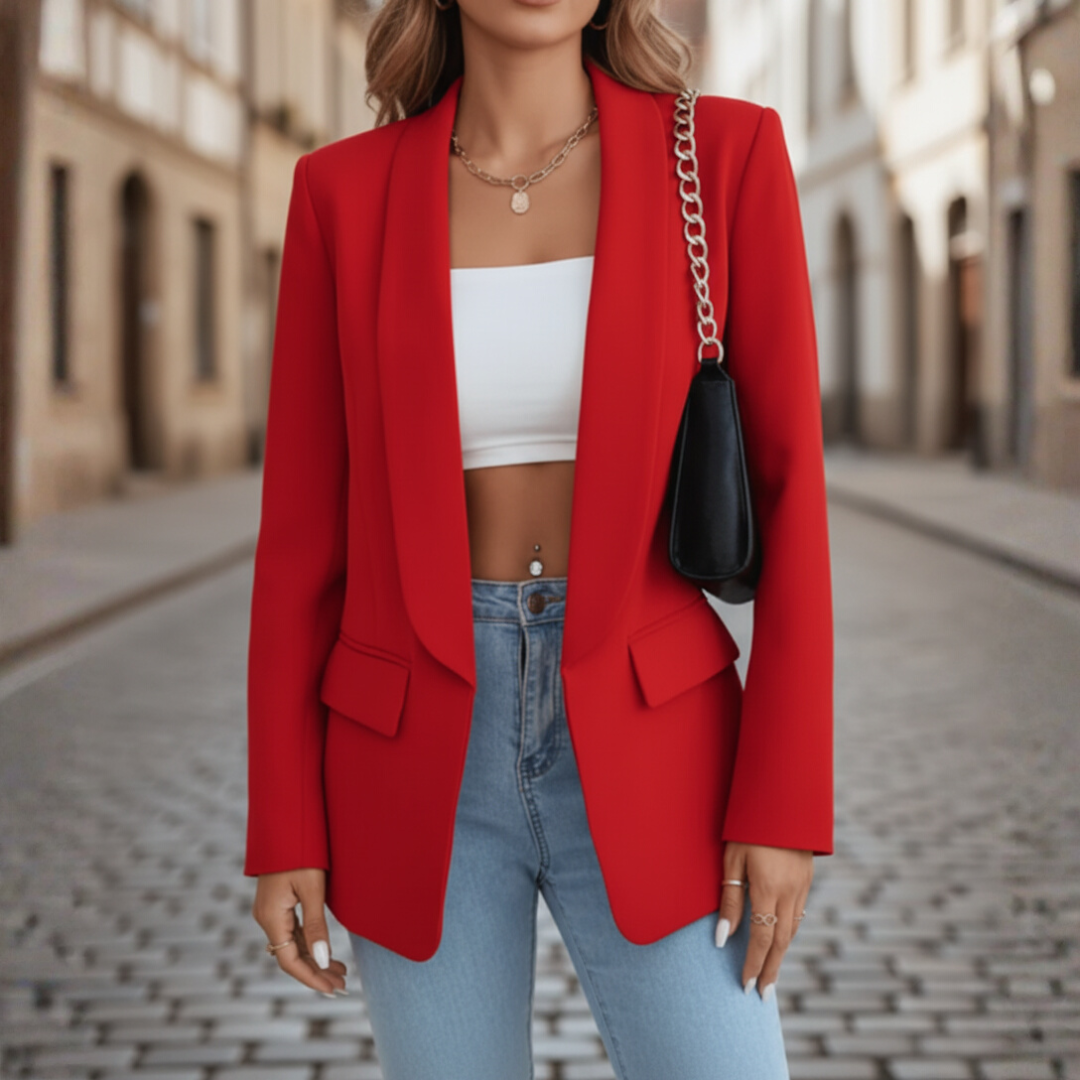 Women's beige stretch fabric jacket long sleeve with pockets, modern slim silhouette everyday wear