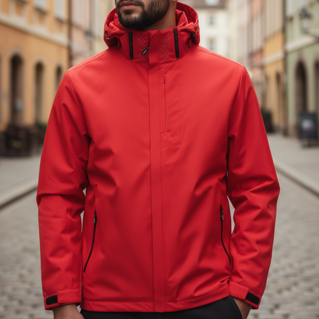Men's lightweight waterproof hiking jacket olive green adjustable hood zippered pockets outdoor travel