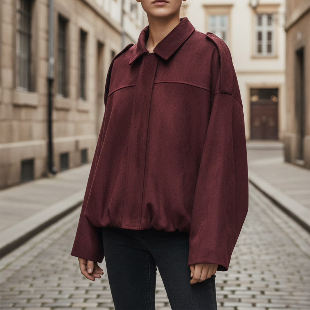 Oversized women's mixed fabric jacket relaxed silhouette for professional everyday layering