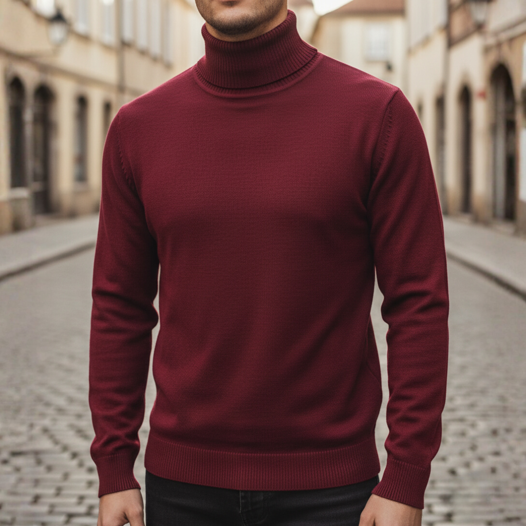 Men's black turtleneck sweater mixed fabric high-collar slim fit versatile casual semi-formal winter