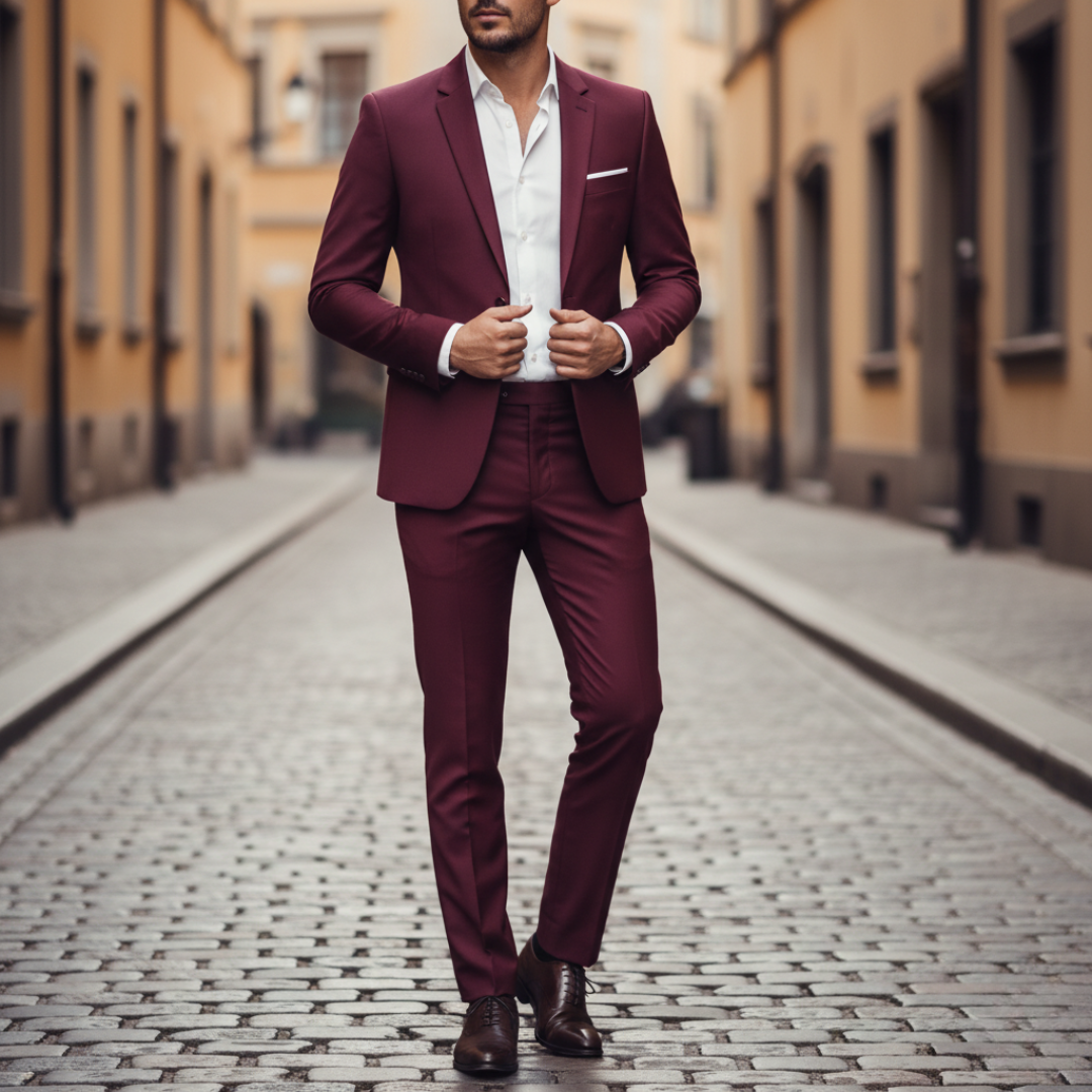 Men's formal suit with chest pocket in versatile colors slim fit ideal for weddings and meetings