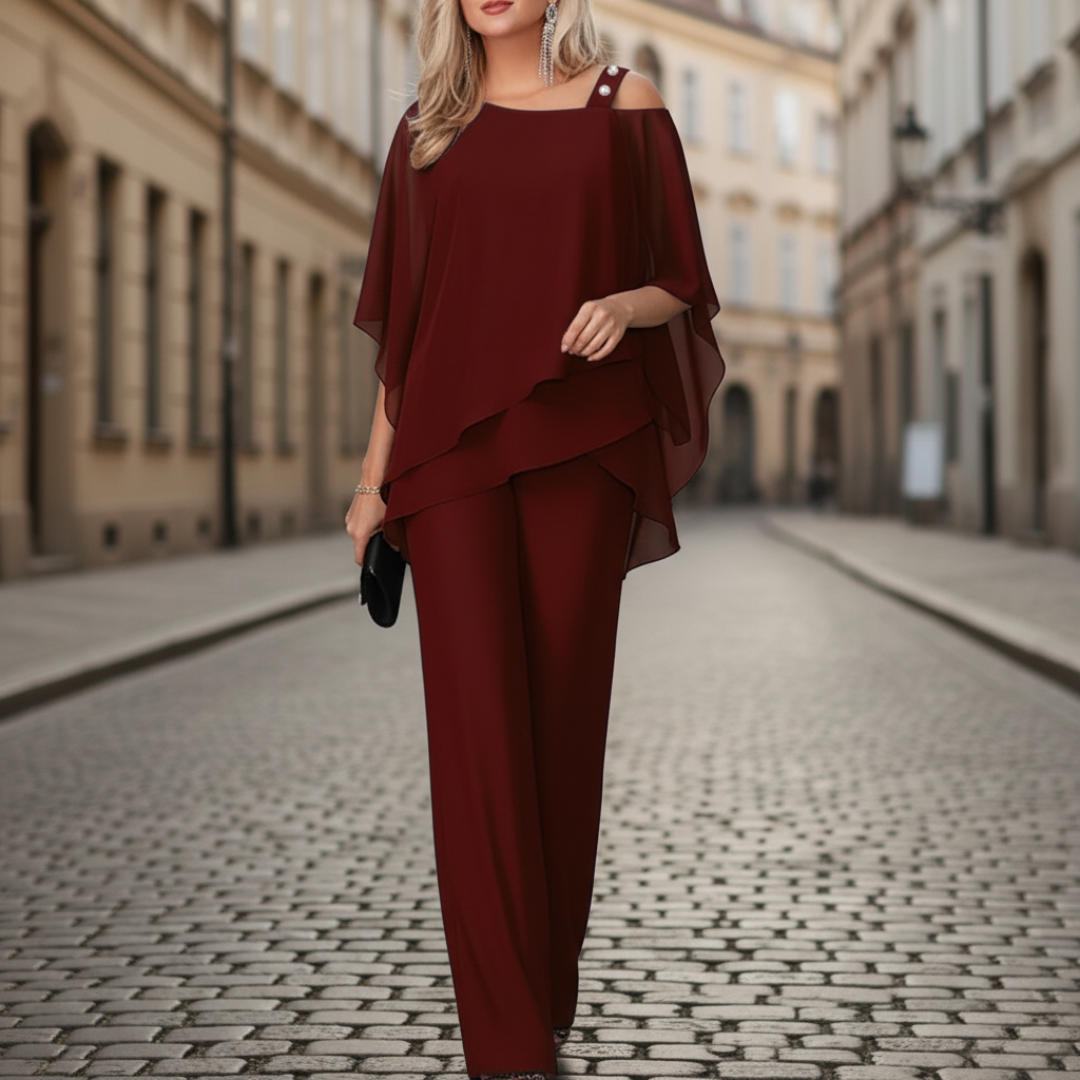 Women's elegant layered jumpsuit high-waisted pants breathable fabric office-to-evening versatile fit