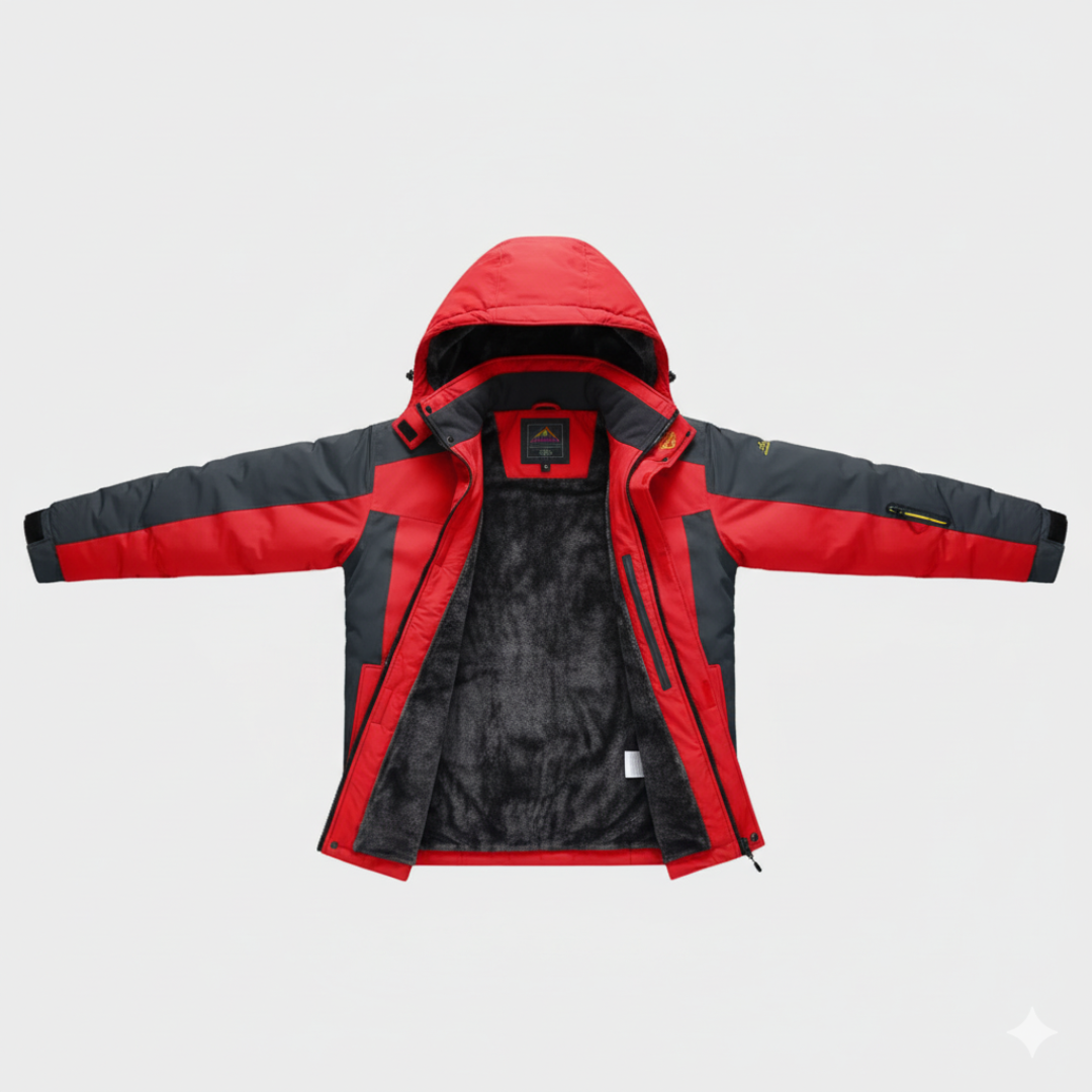 Men's padded winter jacket with fixed hood, windproof insulation for cold outdoor adventures