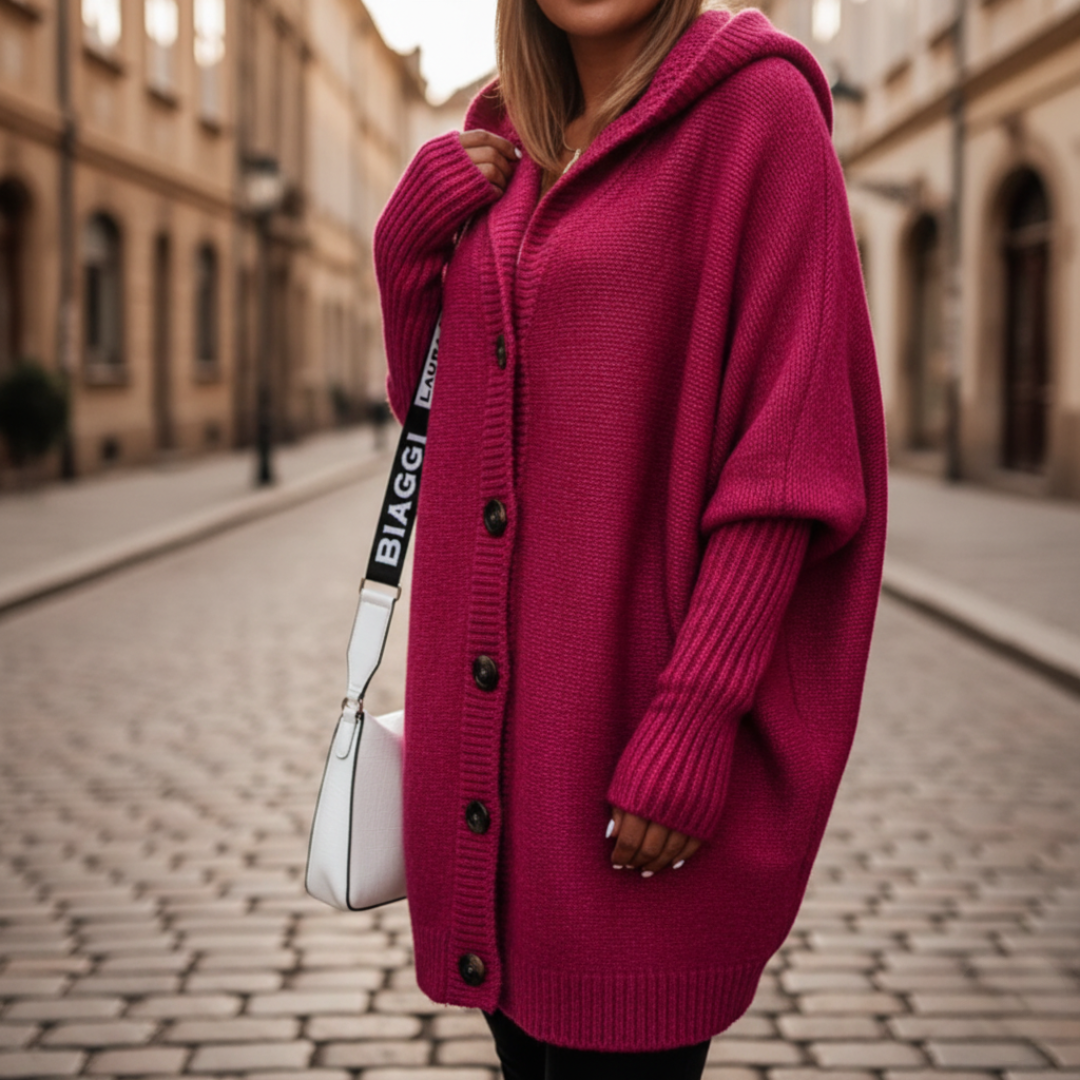 Women's hooded cardigan cozy loose fit with side pockets for casual everyday comfort