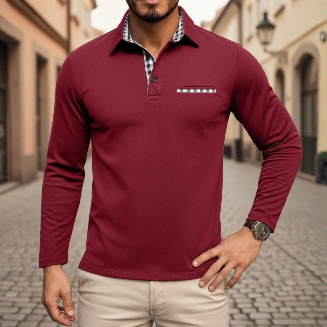 Men's polo neck sweater long sleeves soft fabric elegant slim fit office casual wear