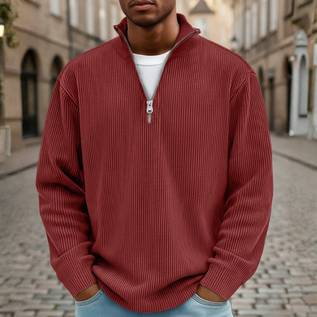 Men's high neck zip knit sweater soft ribbed casual pullover for everyday autumn winter comfort
