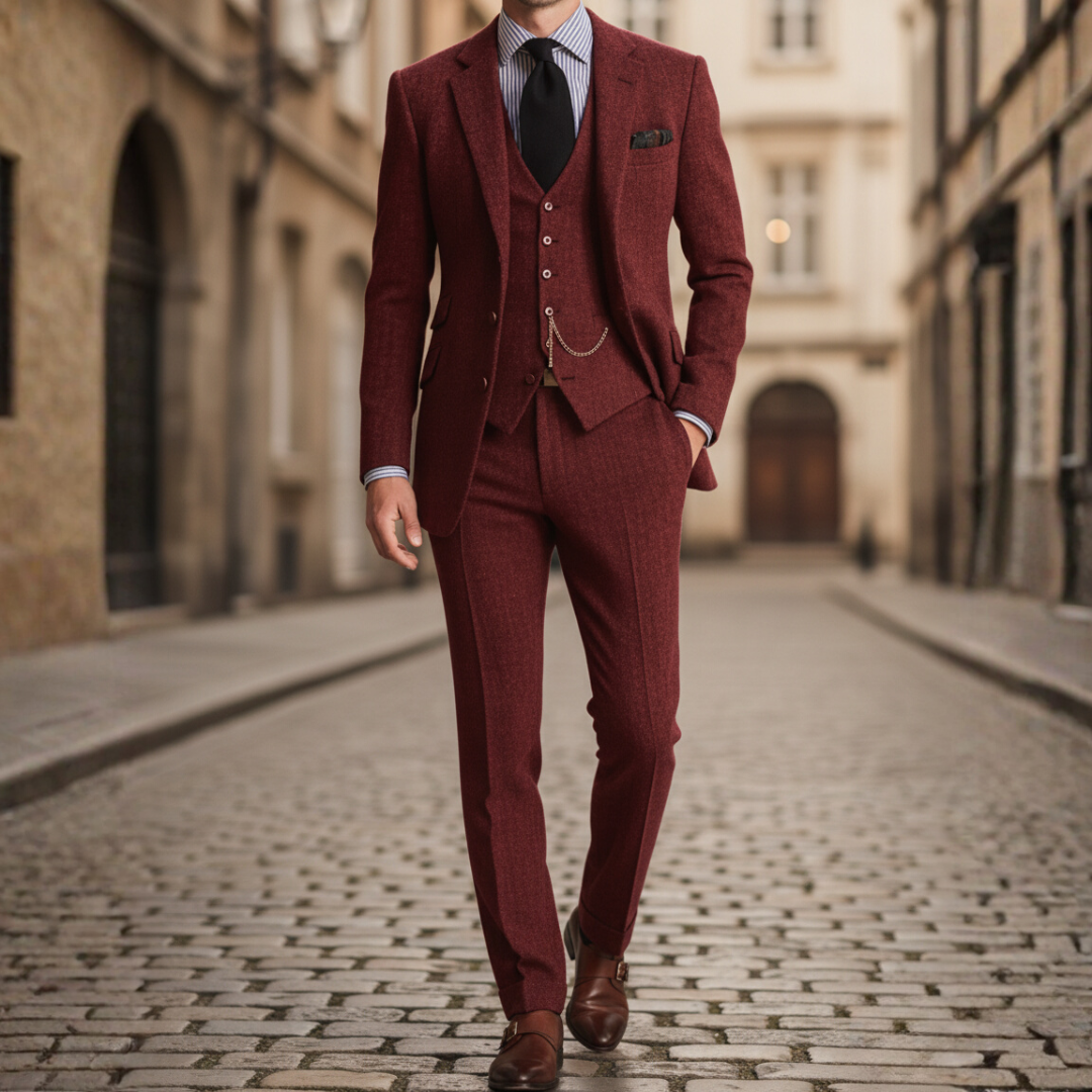 Men's slim fit three-piece suit set jacket pants vest formal wedding business elegant