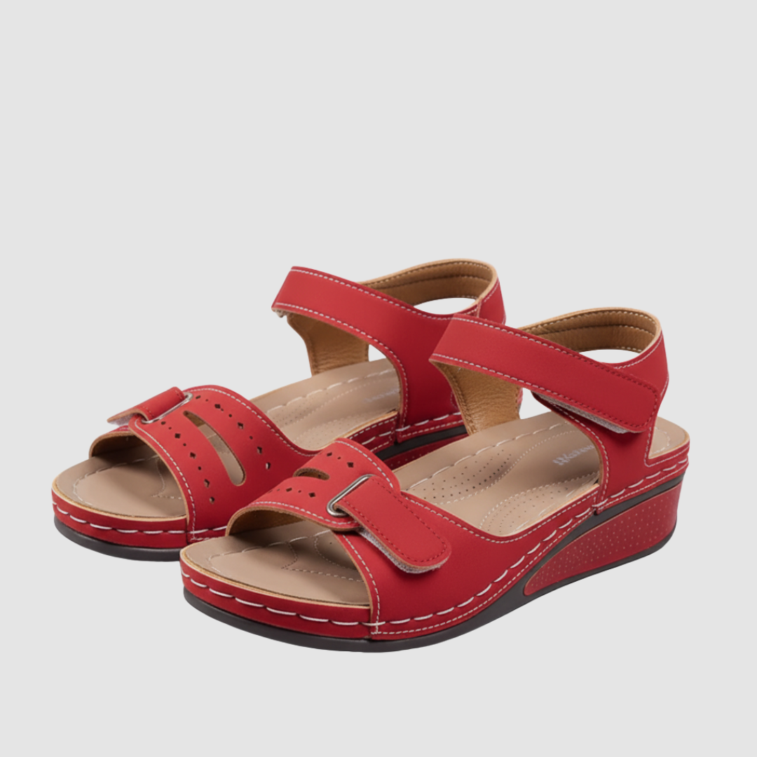 Women's wedge strap sandals in neutral tone, adjustable fit for all-day summer comfort