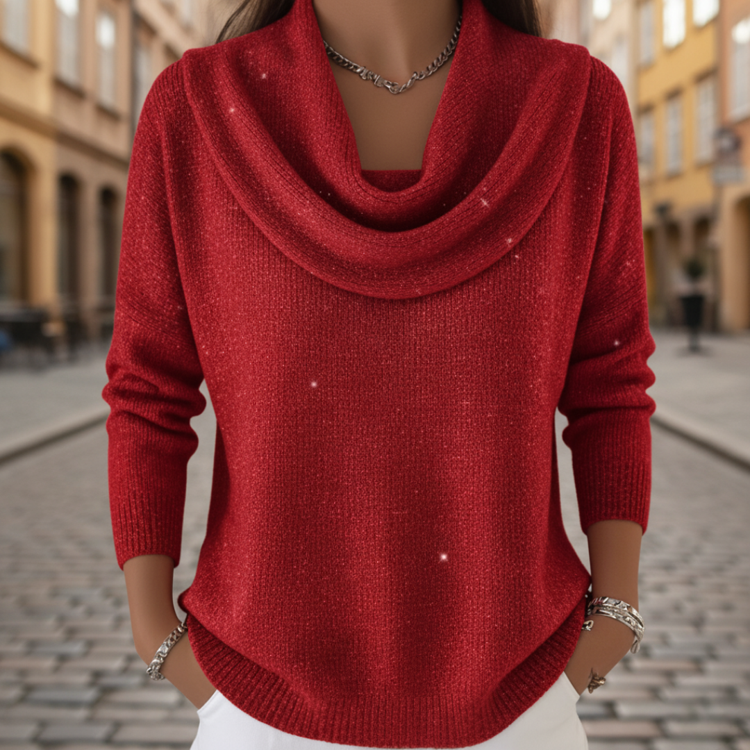 Women's silver lurex turtleneck sweater sparkling polyester knit cozy elegant warm comfort