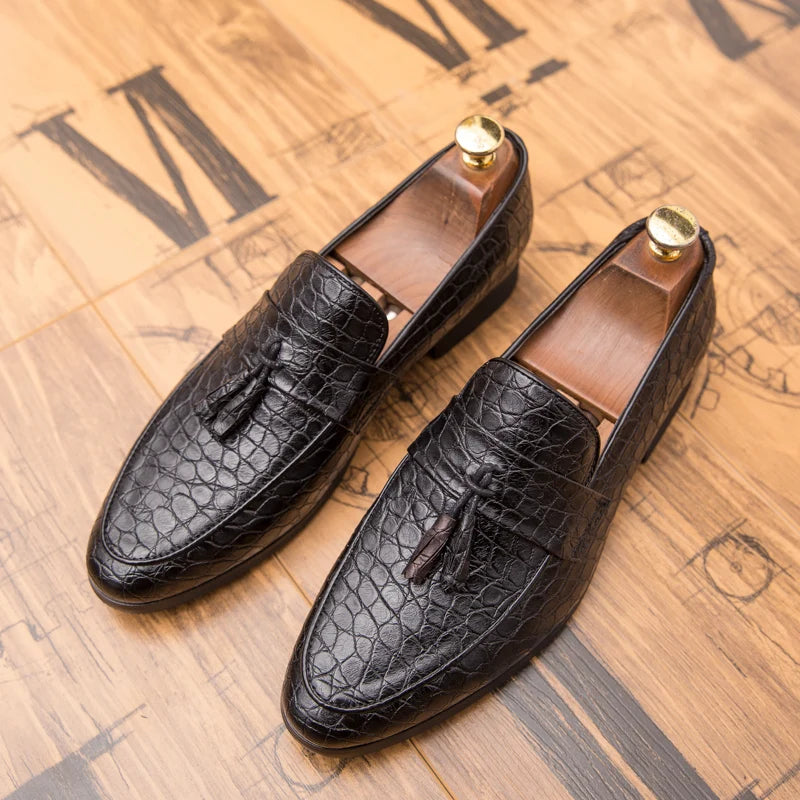 Weston croc-embossed leather tassel loafer for men, polished professional style with textured finish