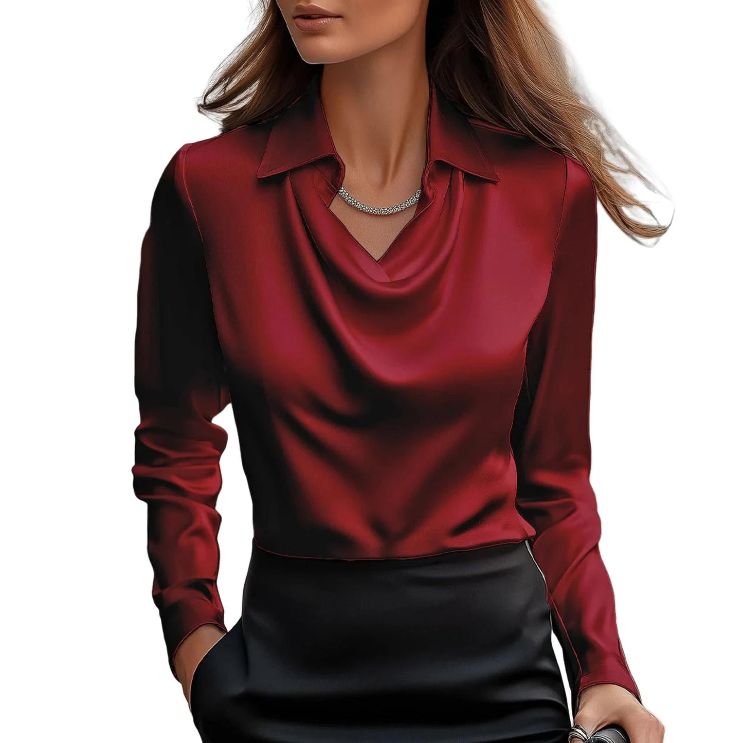 Ivory satin cowl neck blouse silk-cotton blend sculpted drape office-to-evening professional style