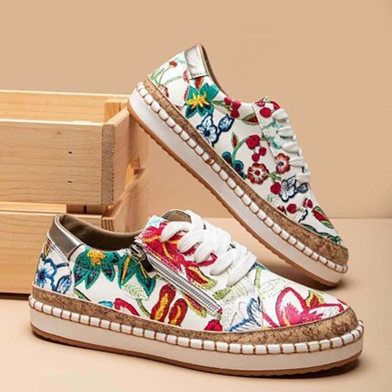 Women's Santorini floral basket sneakers with arch support, easy zipper closure, all-day comfort fit
