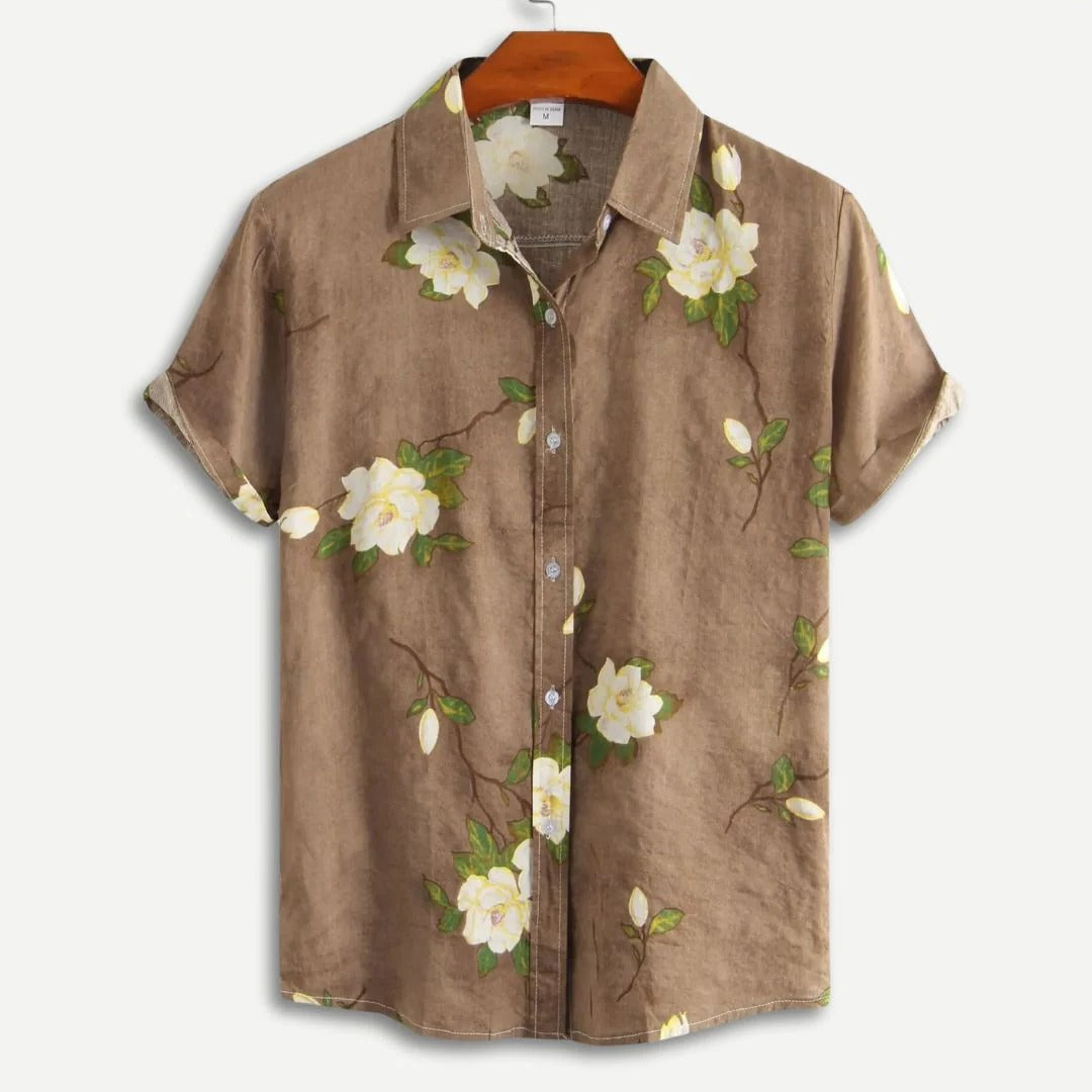 Men's relaxed fit floral print short-sleeve button-up shirt lightweight summer casual