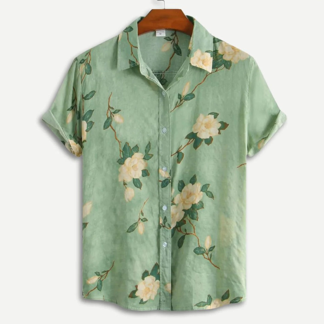 Men's relaxed-fit floral print short-sleeve button-up shirt, lightweight summer casual