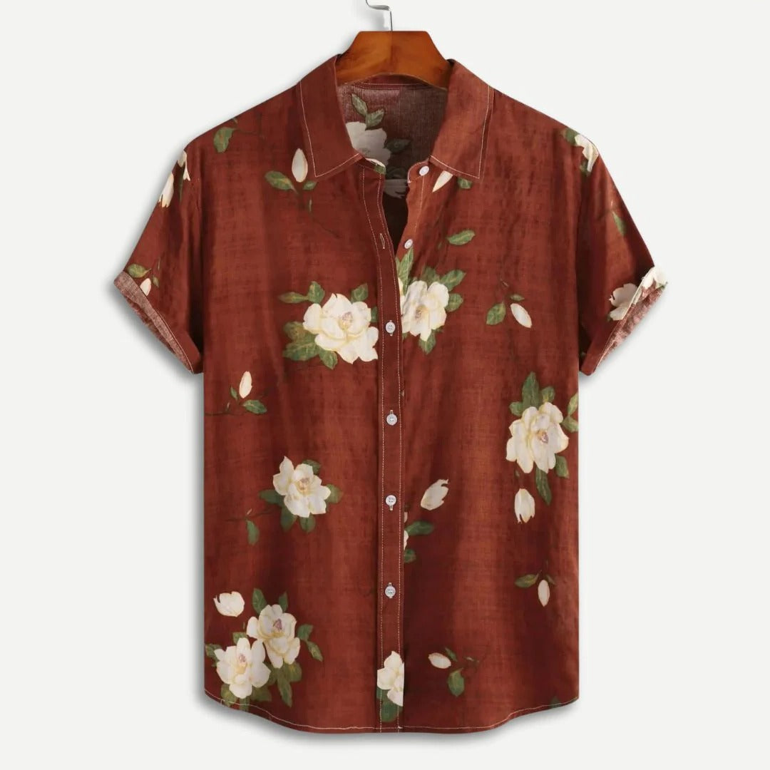 Men's relaxed-fit floral print short-sleeve button-up shirt, lightweight summer casual