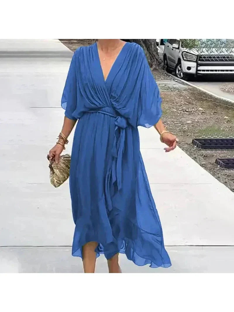 Remi plus size loose-fit summer dress in deep V-neck style with flowing silhouette for curvy women