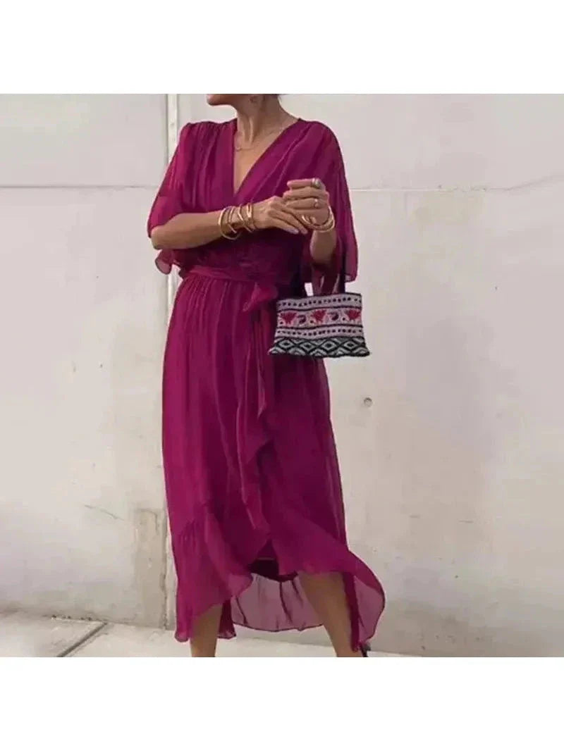 Remi plus size loose-fit summer dress in deep V-neck, flowing silhouette for curvy women