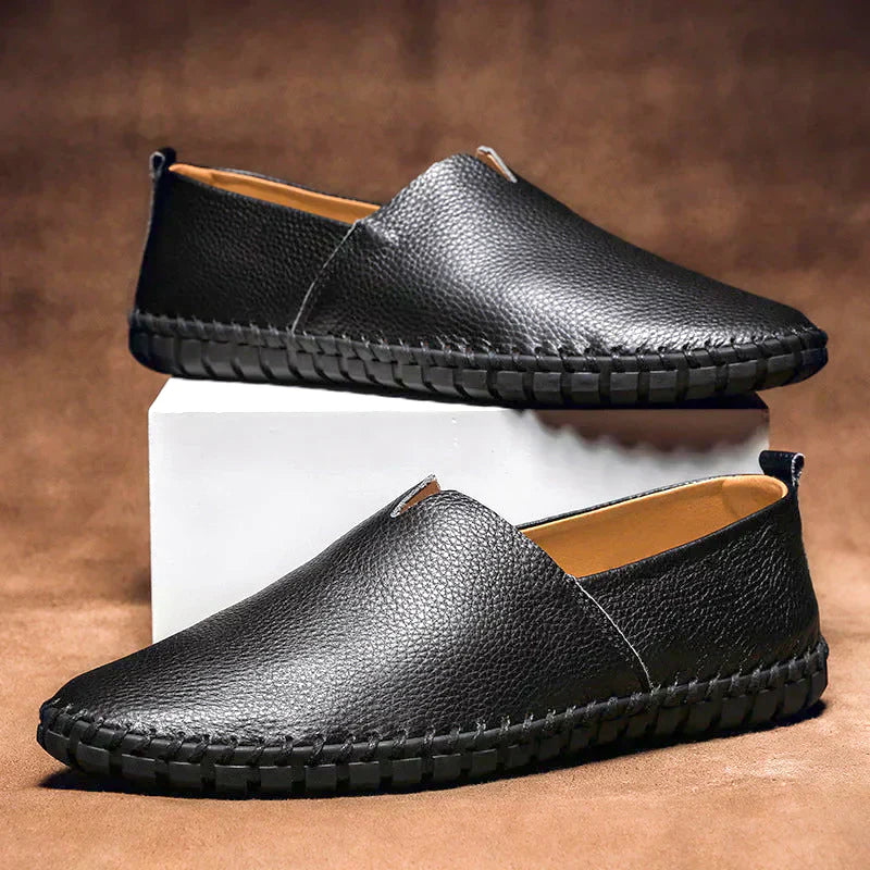 Men's brown genuine leather handcrafted loafers with timeless silhouette and premium dressy finish