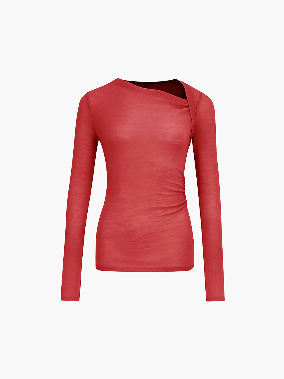 Women's ribbed knit long sleeve shirt slim fit asymmetric hem casual elegant top