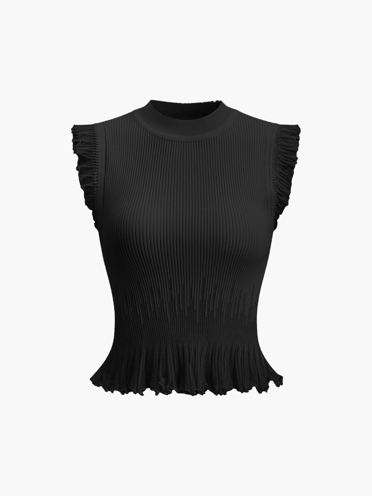 Women's ribbed knit ruffle top lightweight chic everyday essential with feminine draped detail