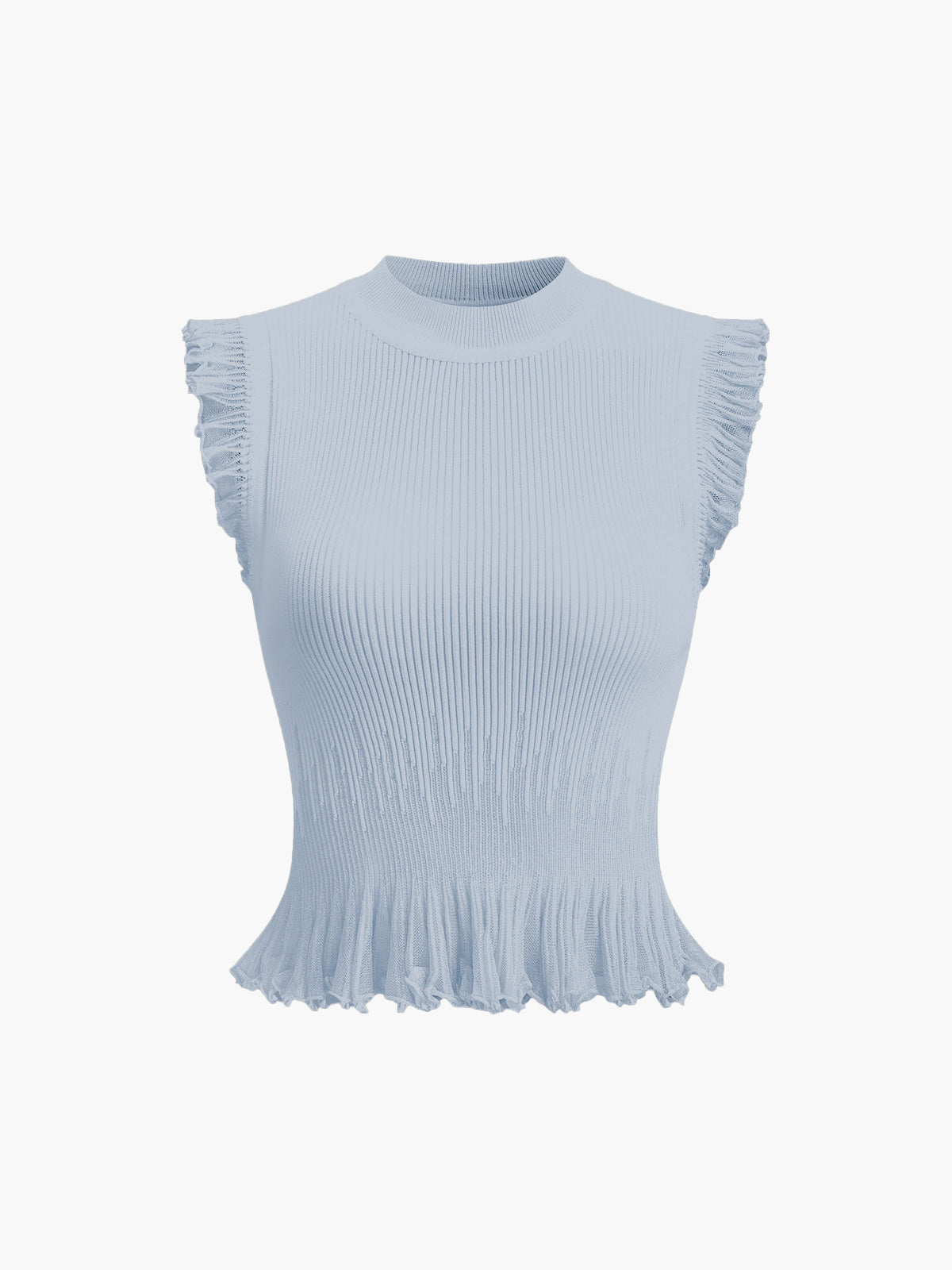 Women's ribbed knit ruffle top lightweight chic everyday essential with feminine ruffled neckline detail