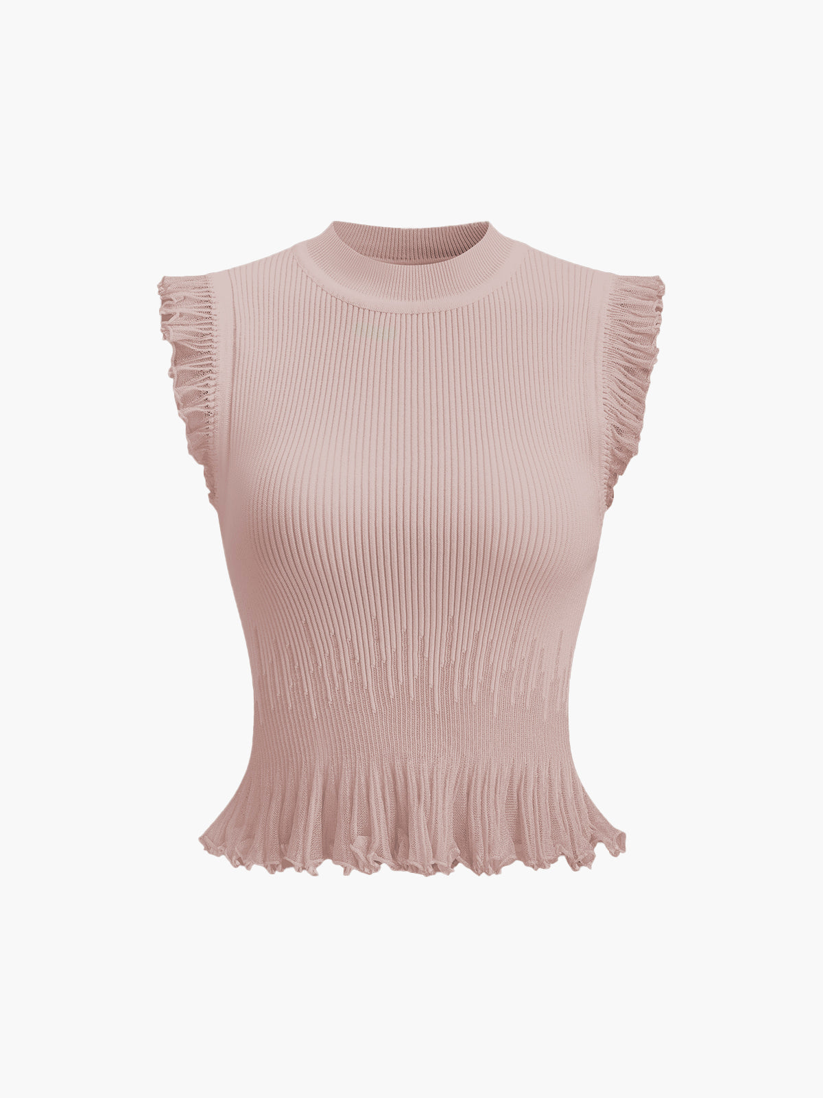 Women's ribbed knit ruffle top lightweight chic everyday essential with feminine detail