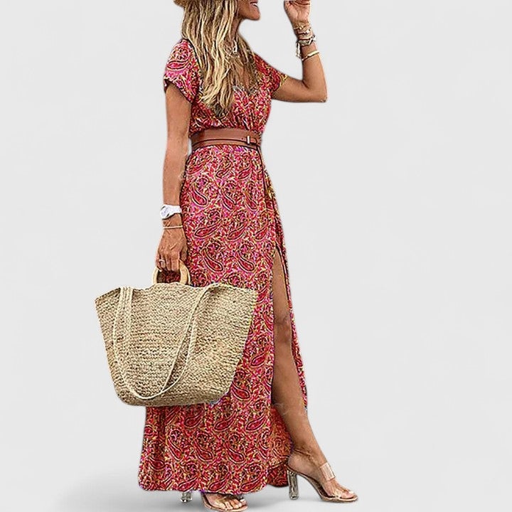 Jessica women's floral maxi dress short sleeve relaxed silhouette breezy casual summer style
