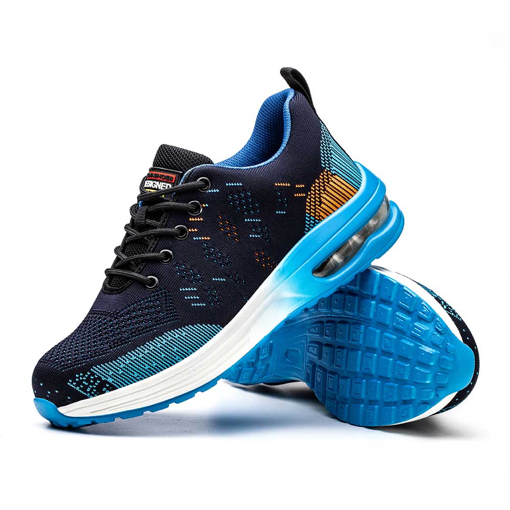 Blue SafeSneakers steel toe safety shoes with Kevlar midsole, sporty sneaker design for all-day comfort