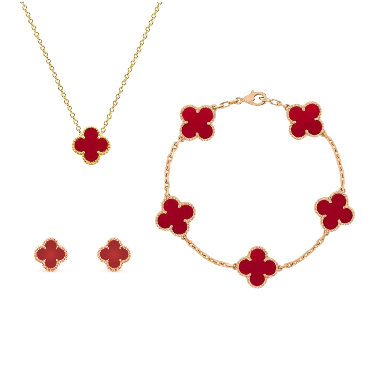 Frida clover 3-piece jewelry set necklace bracelet earrings nickel-free stainless steel gift-ready