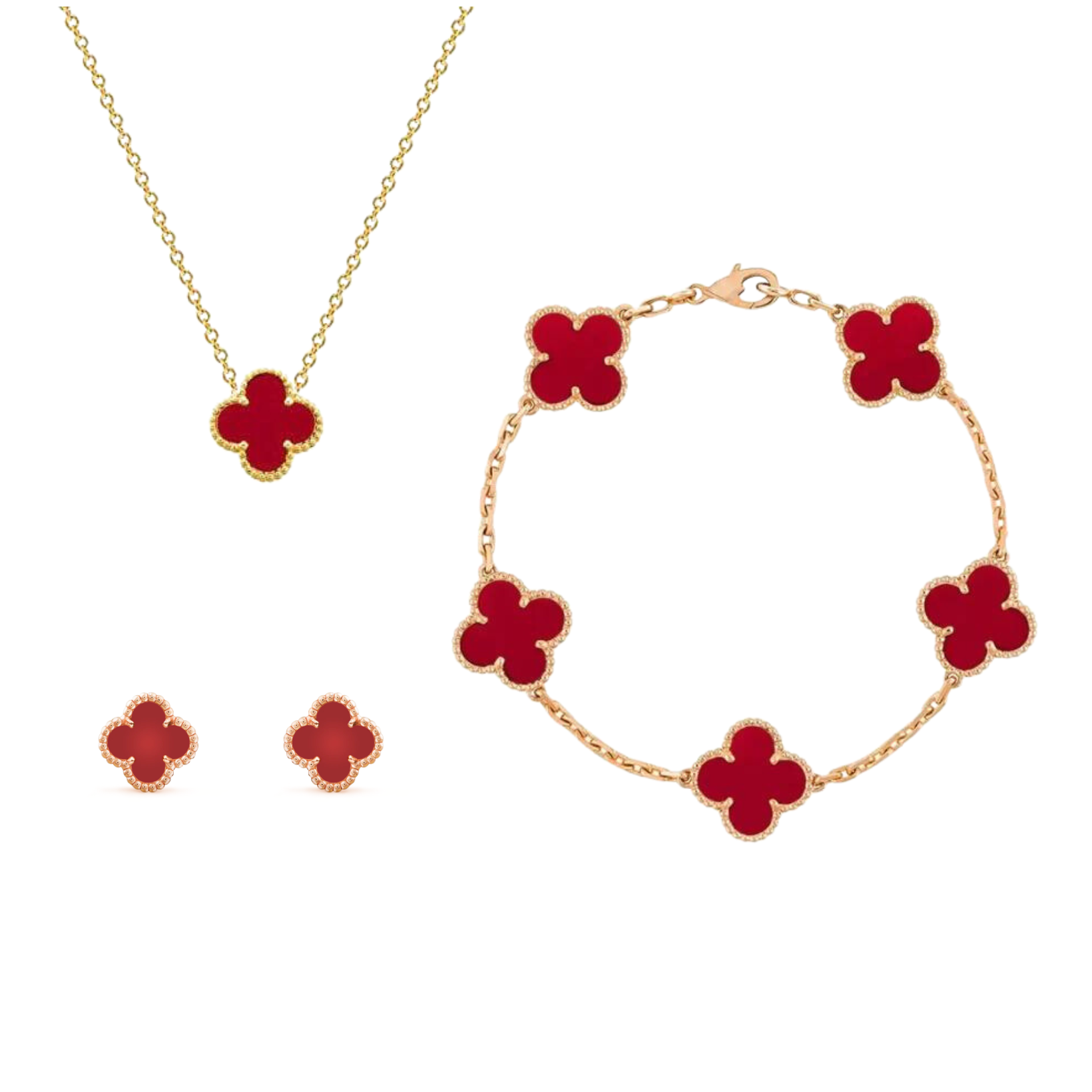Frida clover 3-piece jewelry set necklace bracelet earrings nickel-free stainless steel gift-ready