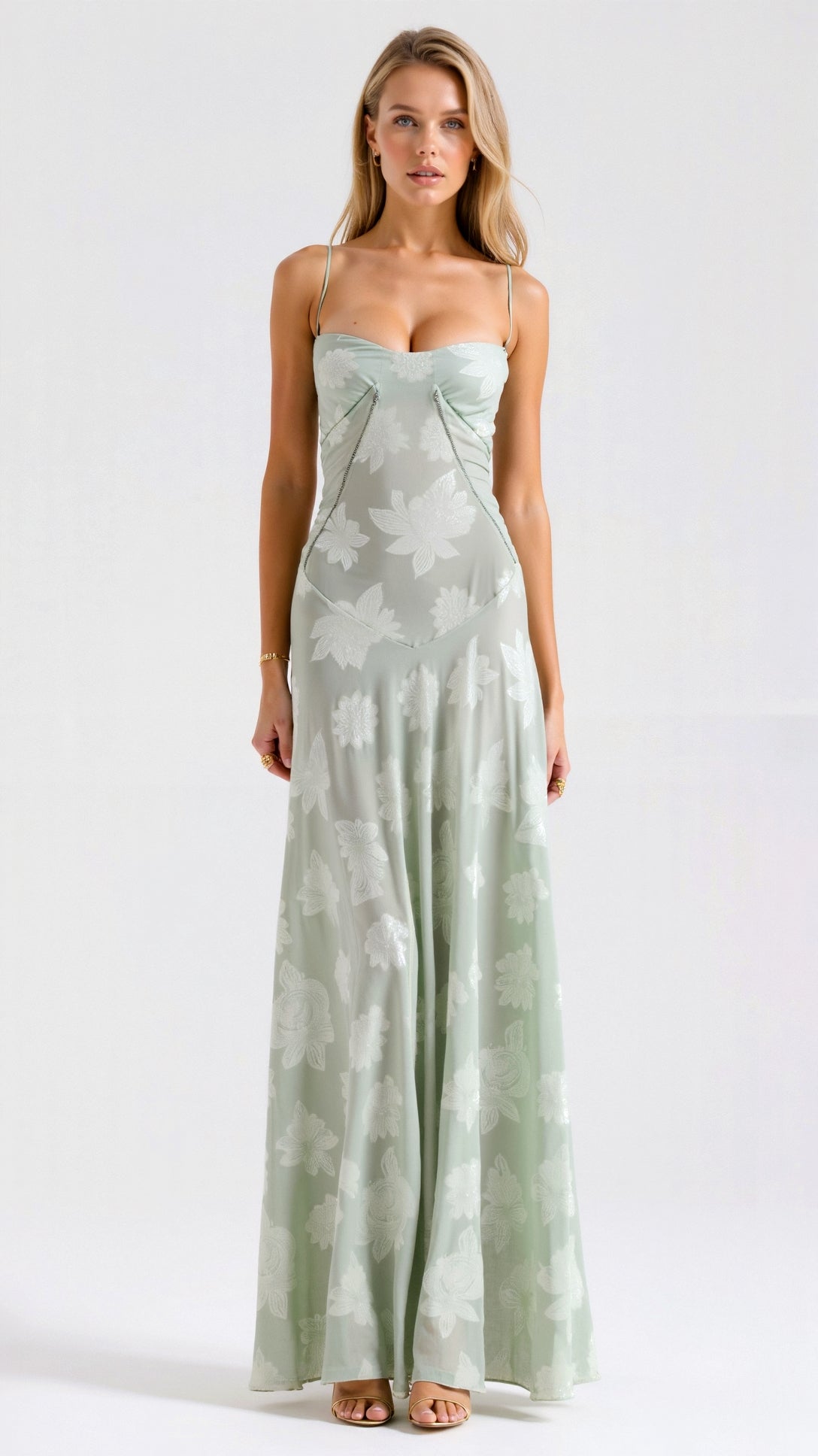 Backless spaghetti strap maxi dress women elegant open-back evening gown for weddings deep V silhouette