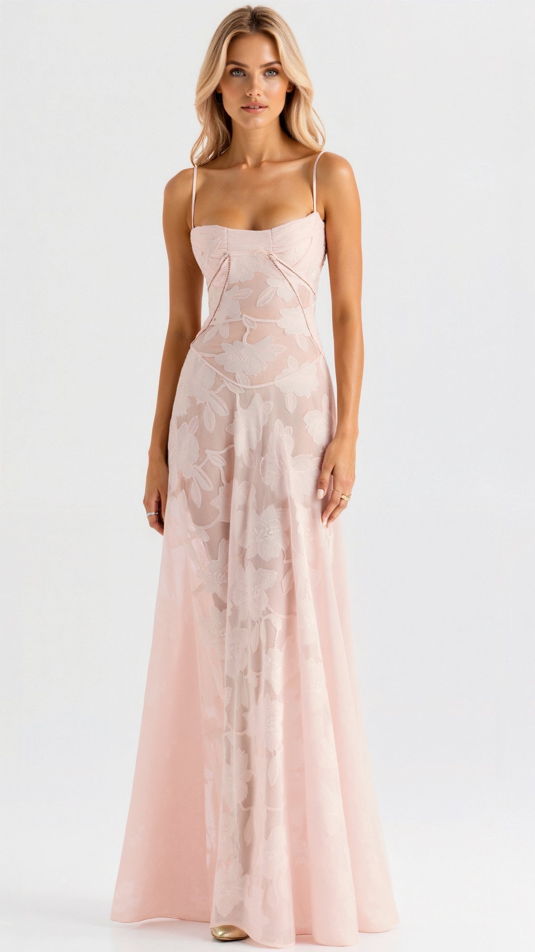 Backless spaghetti strap maxi dress elegant open-back evening gown for weddings and galas