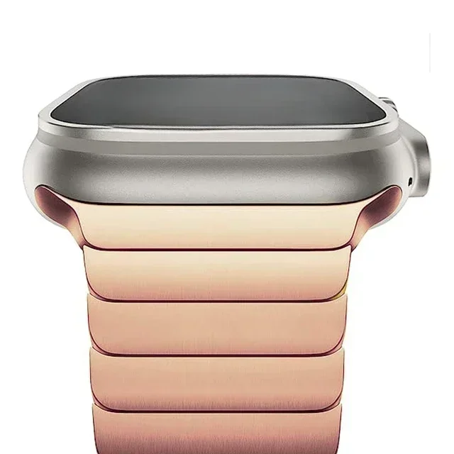 Legacy premium stainless steel Apple Watch band with hidden clasp, adjustable silver link bracelet