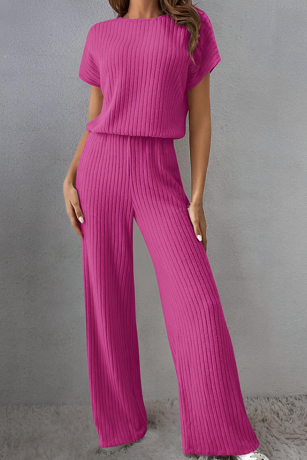 Women's navy blue round neck short sleeve jumpsuit with sleek one-piece professional silhouette
