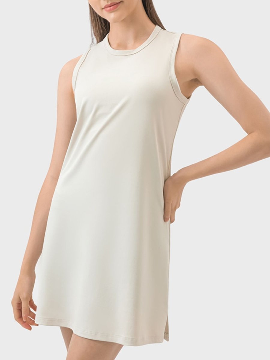 Women's sleeveless active dress round neck black high-performance nylon-spandex gym-to-social style