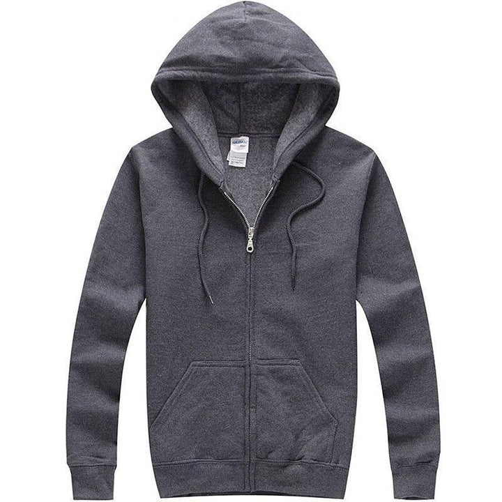Men's gray zip-up hoodie full-length front zipper athletic comfort fit casual sports layer