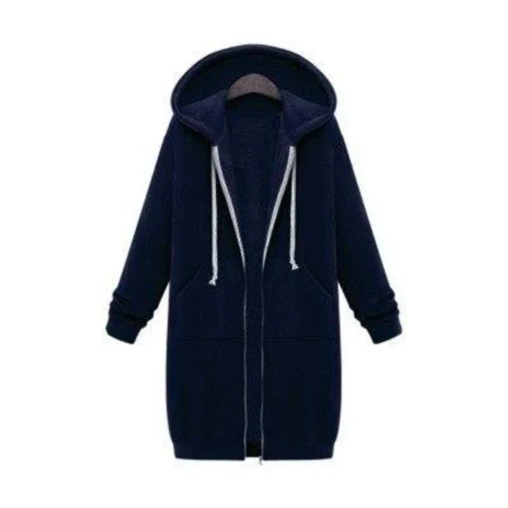 Women's longline zip-up sweatshirt relaxed fit with front zipper closure for casual everyday wear