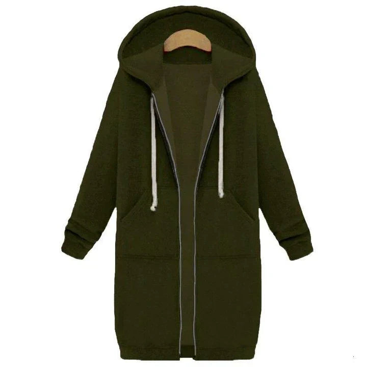 Roza women's longline zip-up sweatshirt relaxed fit modern silhouette casual everyday layer