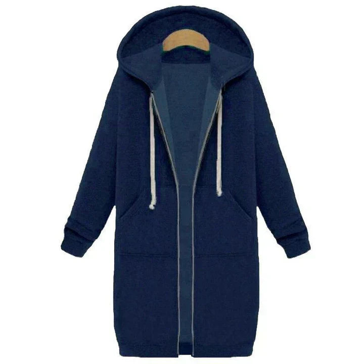 Women's longline zip-up sweatshirt relaxed fit with front zipper closure for casual everyday wear