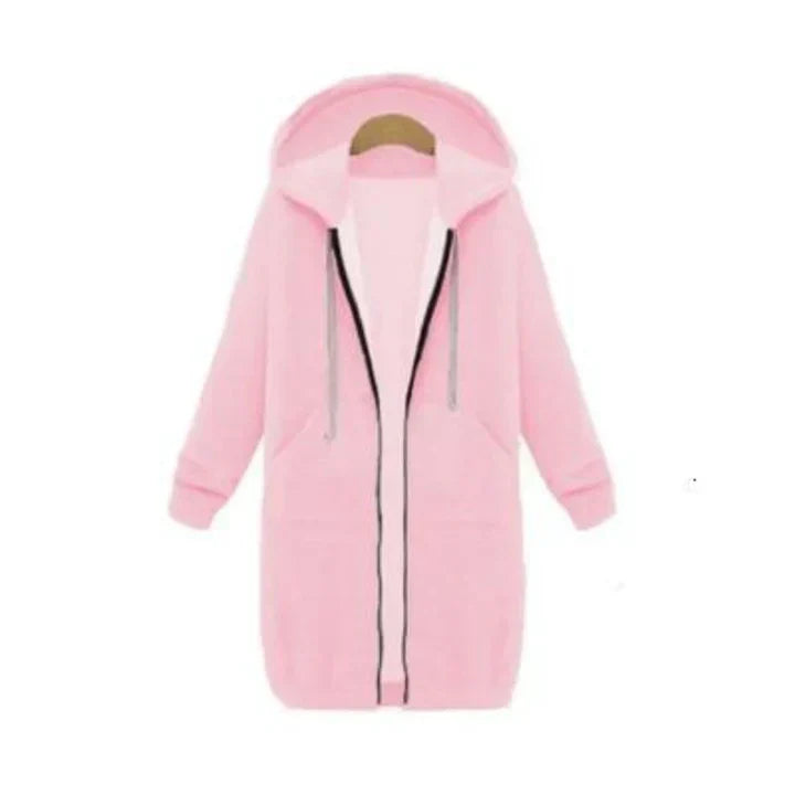 Women's longline zip-up sweatshirt relaxed fit with front zipper closure for casual everyday wear