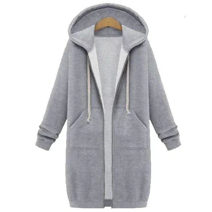 Women's longline zip-up sweatshirt relaxed fit with front zipper closure for casual everyday wear